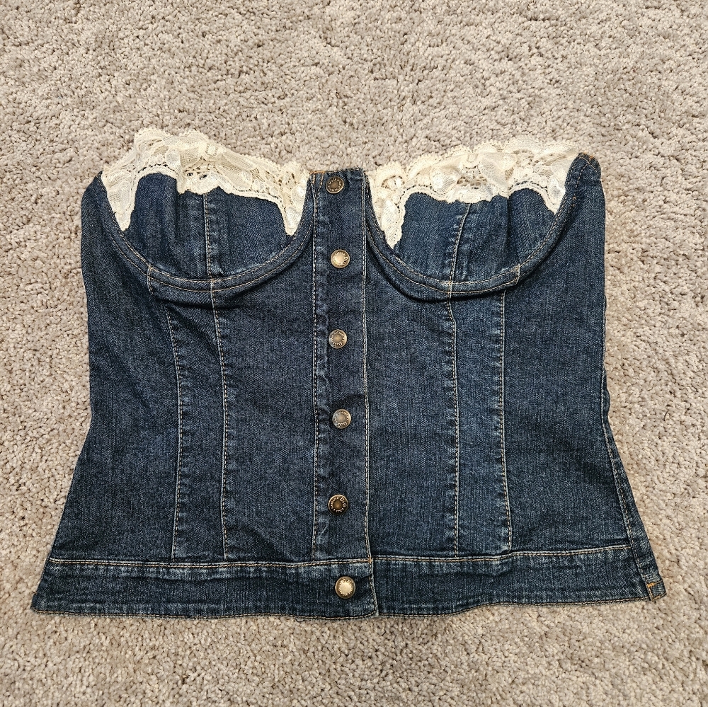 D&G Denim Corset Top with Lace Trim